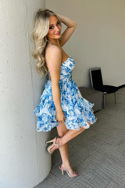 A-Line Sweetheart Floral Printed Short Homecoming Dress MD4050403