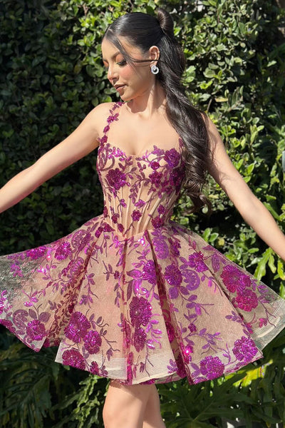 Lovely A-Line Purple Sequins Appliques Sweetheart Short Homecoming Dress MD4041703