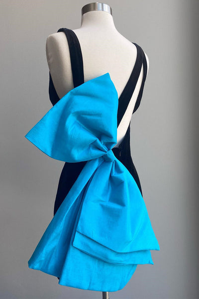 Black Plunge V Bow Back Bodycon Mini Homecoming Party Dress MD092001