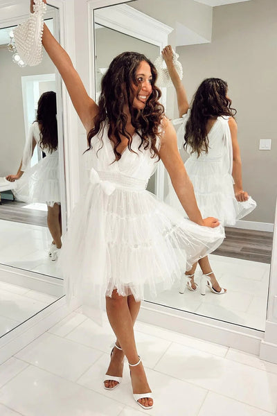 Light Blue A-Line Tulle Tiered Short Homecoming Dress with Pearls LD3062402