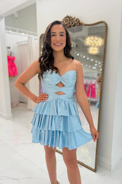 Cute Sweetheart Keyhole Light Blue Homecoming Dress with Beading DM061408