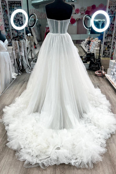 Periwinkle Tulle Strapless Tiered Ball Gown with Ruffles MD092703