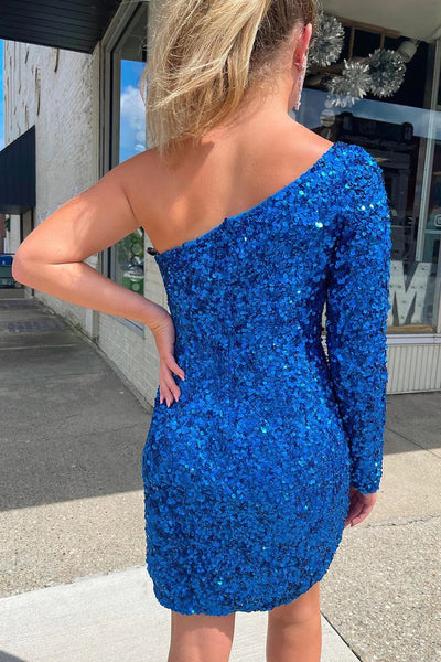 Orange One Shoulder Sequins Tight Short Homecoming Dresses MD082910
