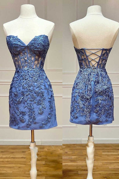 Cute Bodycon Sweetheart Lace Appliques Short Homecoming Dresses MD091612