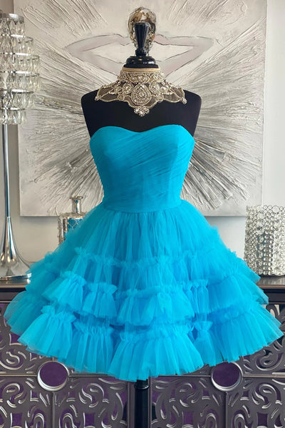 Fuchsia A-Line Sweetheart Tulle Tiered Corset Short Homecoming Dress MD0903012