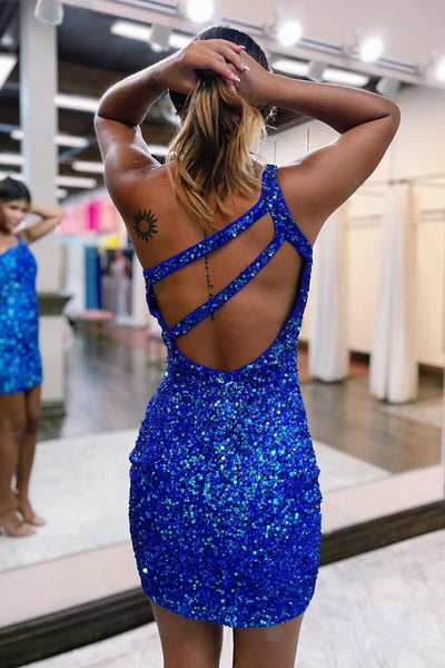 Sparkly Pink One Shoulder Sequins Homecoming Dress MD0903014