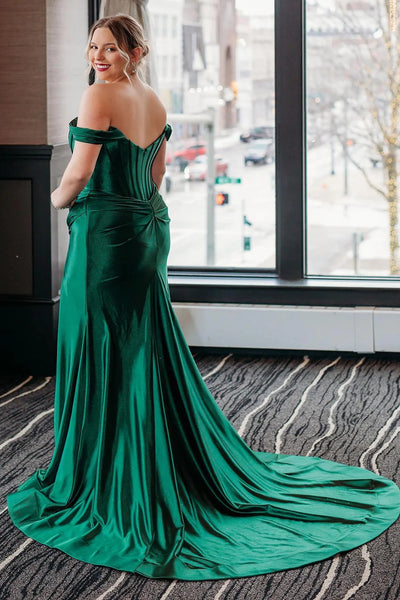 Black Corset Off the Shoulder Long Prom Dress with Slit MD092902