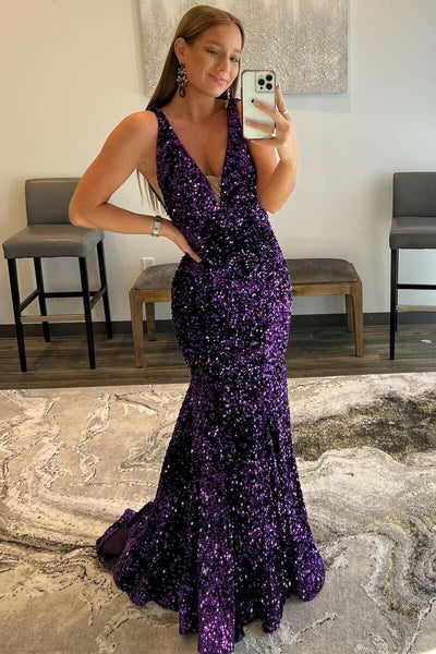 Glitter Plunge Pink Sequin Trumpet Long Formal Dress MD092706