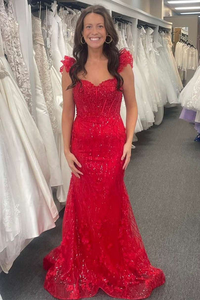 Yellow Sweetheart Sequins Lace Long Prom Dresses MD4012002