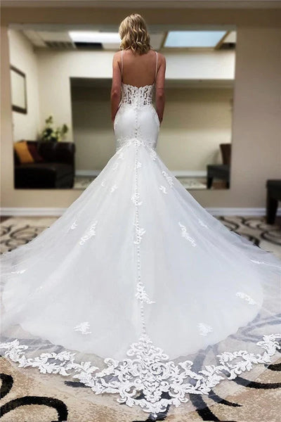 Elegant Mermaid Long Wedding Dresses with Appliques DM102106
