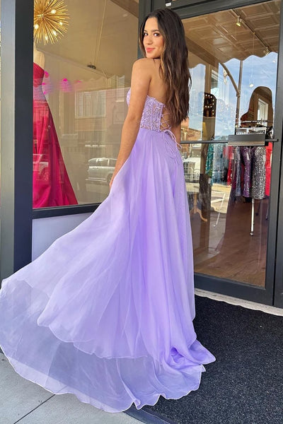 Beauty A Line Sweetheart Purple Corset Prom Dress with Appliques MD123108