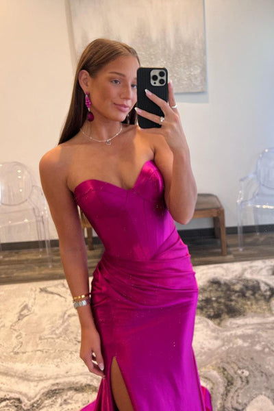 Charming Mermaid Sweetheart Satin Long Prom Dress with Slit DM090608