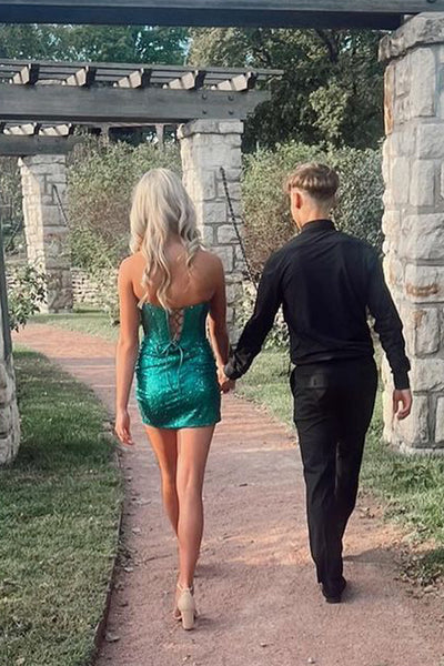 Cute Tight Green Sequins Short Homecoming Dresses DM102103
