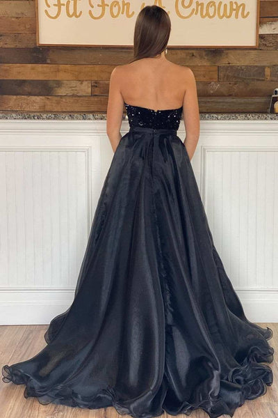 Black Sequin Strapless Mermaid Formal Dress with Attached Train MD092701