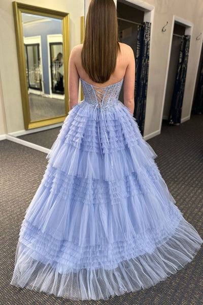 Lavender Sweetheart Ruffle Tiered Tulle Long Prom Dress MD4020803