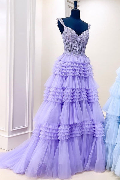 Red Tulle Off-the-Shoulder Ruffle Tiered Long Prom Dress MD112501
