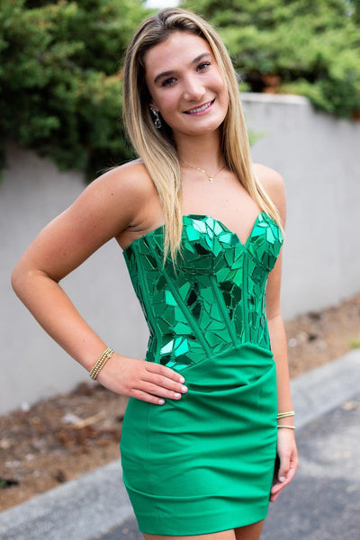 Red Sweetheart Short Homecoming Dress with Glass Mirrors MD090406