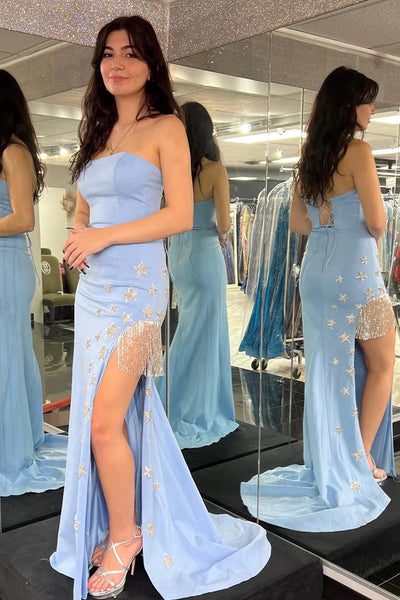 Black Sheath Prom Dress with Stars and Fringes MD092808