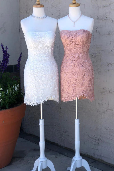 Pink Bodycon Scoop Neck Lace Short Homecoming Dresses LD30802607