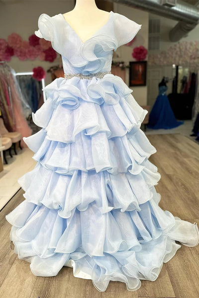 Hot Pink Ruffle Multi-Layer A-Line Long Prom Dress MD112004