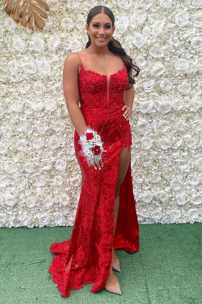 Blue Sequin Appliques Cold-Shoulder Long Prom Gown with Slit MD092709