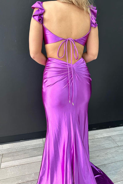 Mermaid Sweetheart Purple Satin Long Prom Dress MD4021404