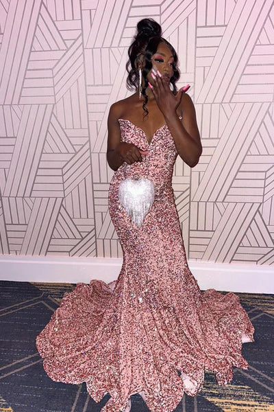 Mermaid Fuchsia Sequins Long Prom Dress MD100705