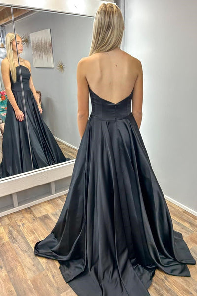 Simple Black Strapless A-Line Long Prom Dress MD111804