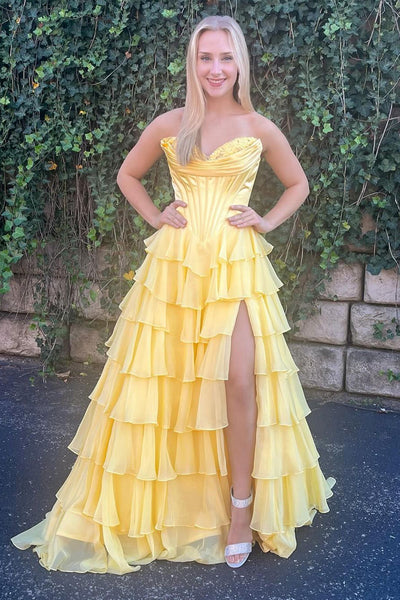 Cute A Line Sweetheart Navy Tiered Chiffon Prom Dresses DM24102911