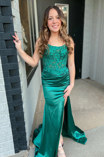 Mermaid Strapless Red Corset Prom Dress with Slit DM3082821