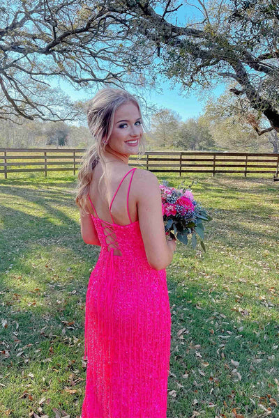 Glitter Red V-Neck Long Prom Dress with Tassel MD121808