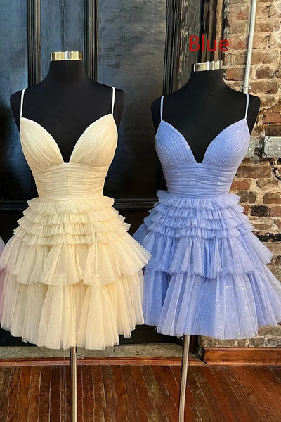 Glitter Black Tiered Spaghetti Straps Short Homecoming Dress LD3062301