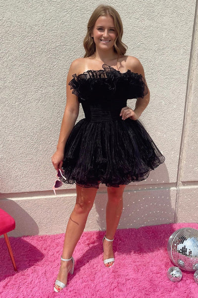 Light Blue A-Line Strapless Pleated Short Homecoming Dress with Ruffles MD090404
