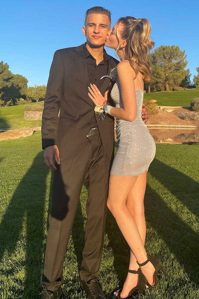 Shiny Grey Drawstring Ruched Tight Homecoming Dress MD092005