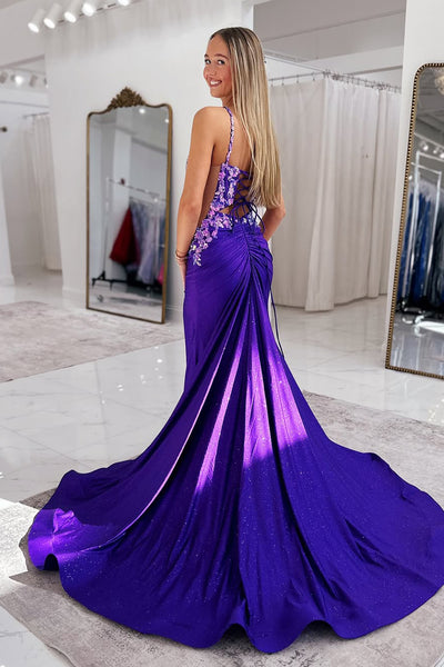 Mermaid Sweetheart Black Satin Long Prom Dresses with Appliques DM25031902