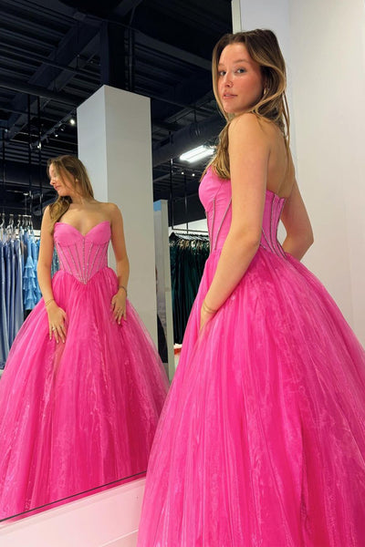 Pink Strapless Beaded Long Prom Dress with Slit MD4041002