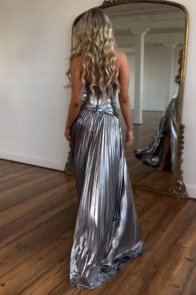 Charming A Line Sweetheart Blue Pleat Prom Dresses with Slit DM102410
