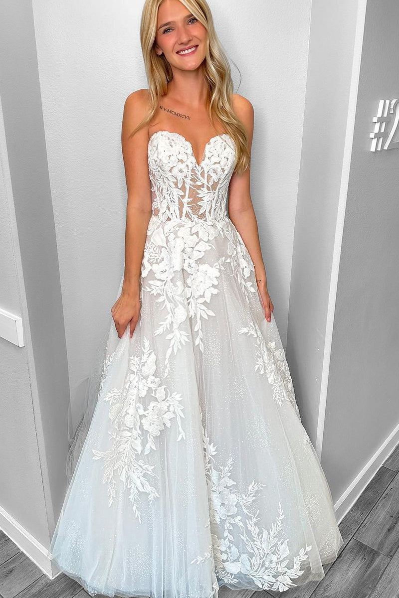 Fairy A Line Sweetheart Tulle Wedding Dresses with Appliques DM090603 Dressmeet Fairy A Line Sweetheart Tulle Wedding Dresses with Appliques DM090603 Dressmeet