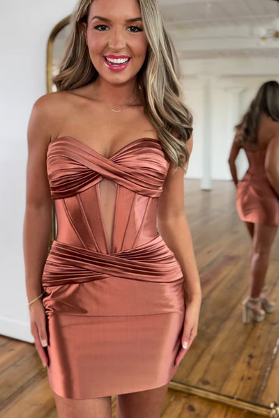 Bodycon Strapless Satin Short Homecoming Dresses MD4052901