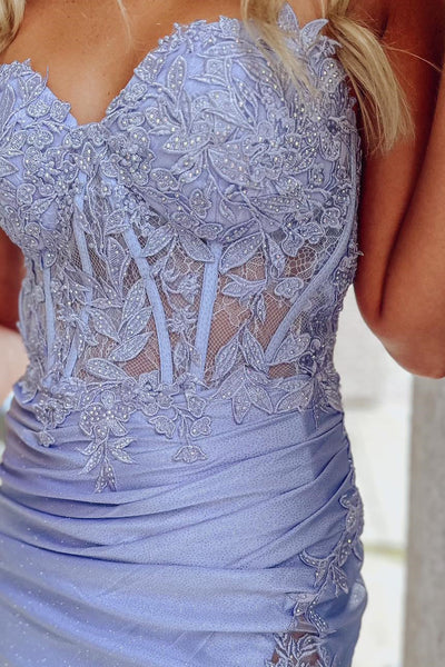 Lavender Sweetheart Lace Appliques Bodycon Homecoming Dresses MD090509