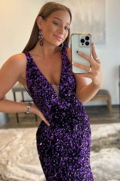 Glitter Plunge Pink Sequin Trumpet Long Formal Dress MD092706