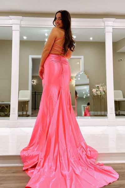 Pink Sweetheart Satin Long Prom Dress with Bow MD4022004