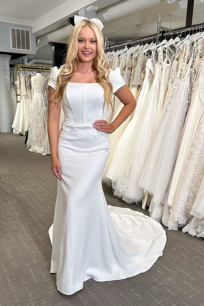 square neck satin wedding dress Mermaid Square Neck Satin Wedding Dresses MD4010604 – Dressmeet