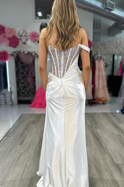 Charming Mermaid Strapless White Satin Long Prom Dresses