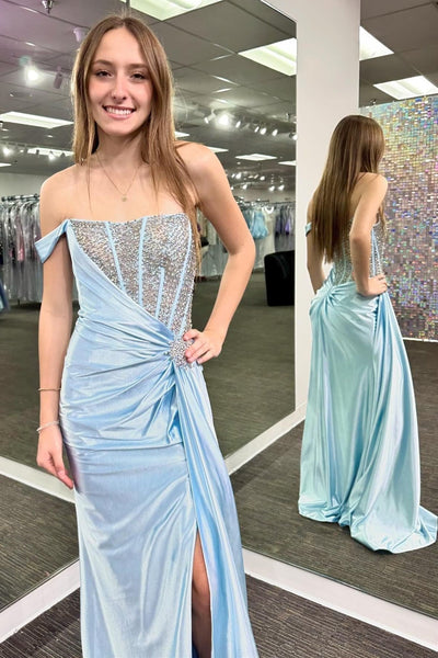 Charming Mermaid Strapless White Satin Long Prom Dresses