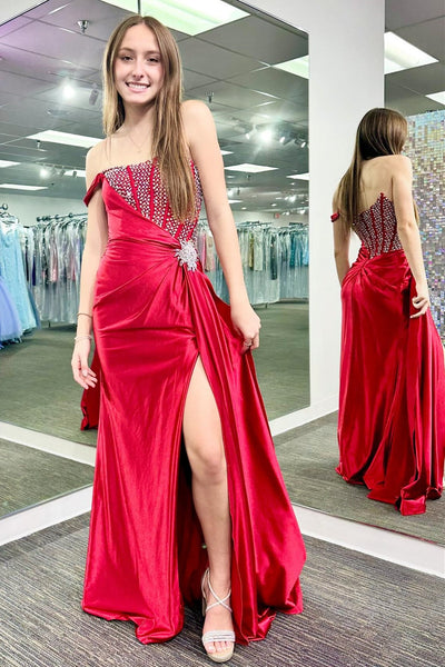 Charming Mermaid Strapless White Satin Long Prom Dresses