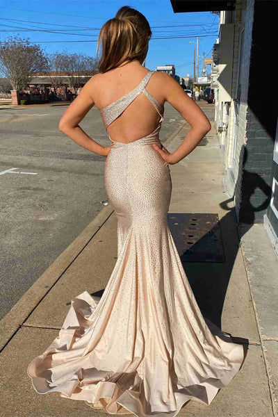 Elegant One Shoulder Long Prom Dress with Rhinestones MD121901