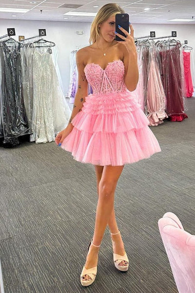Red Tulle Sweetheart Tiered A-Line Short Party Dress with Ruffles LD3070707