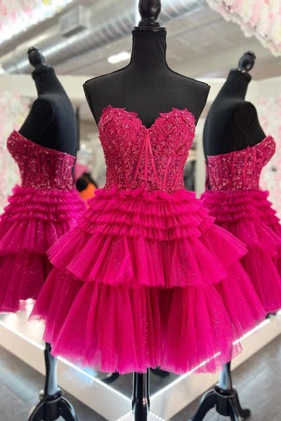 Red Tulle Sweetheart Tiered A-Line Short Party Dress with Ruffles LD3070707