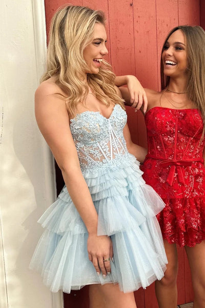 Red Tulle Sweetheart Tiered A-Line Short Party Dress with Ruffles LD3070707